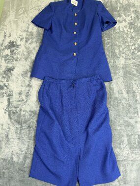Le Suit Womens 2 Piece Suit Size 12 Button Front Blue